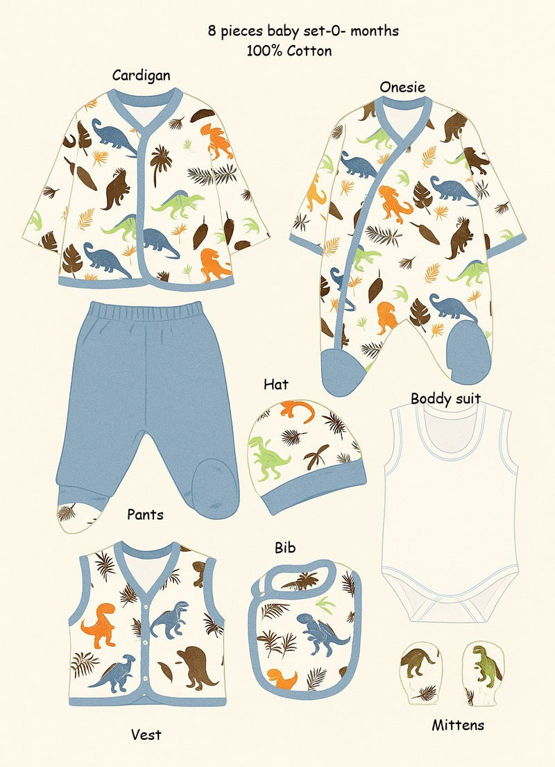 8-Piece Dinosaur Baby Set-100% Cotton