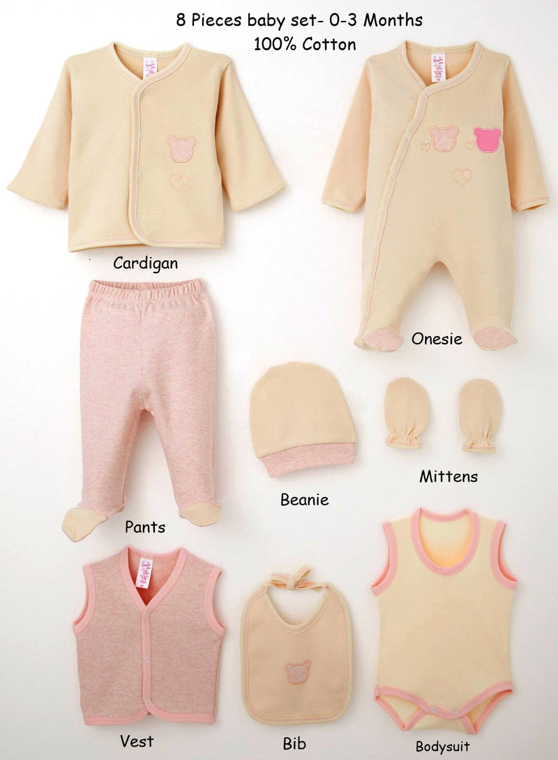 8-Piece Newborn Bear Outfit Set – 100% Cotton