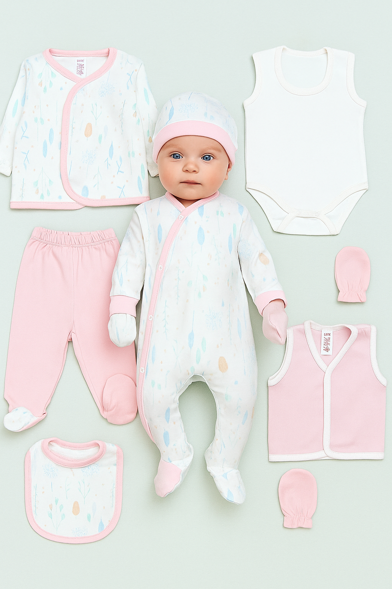 Newborn 8-Piece Nature Clothing Set – 100% Cotton