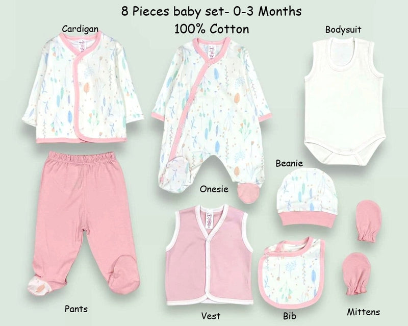 Bear design 8-piece newborn clothing set – 100% cotton, 0-3 months

