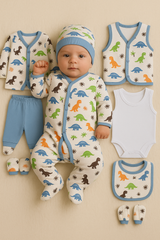 8-piece dinosaur baby clothing set for newborn boys 0–3 months in cotton

