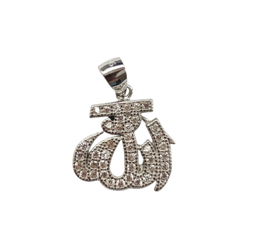Sterling Silver Allah Pendant| Zircon Islamic Pendant (No Chain)