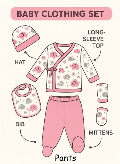 5-piece newborn baby outfit with elephant design – 100% cotton – 0–3 months – made in Turkey

