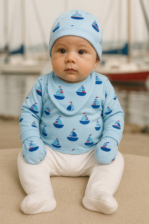 5-Piece Newborn Baby Set  Cotton Boat Print Outfit
