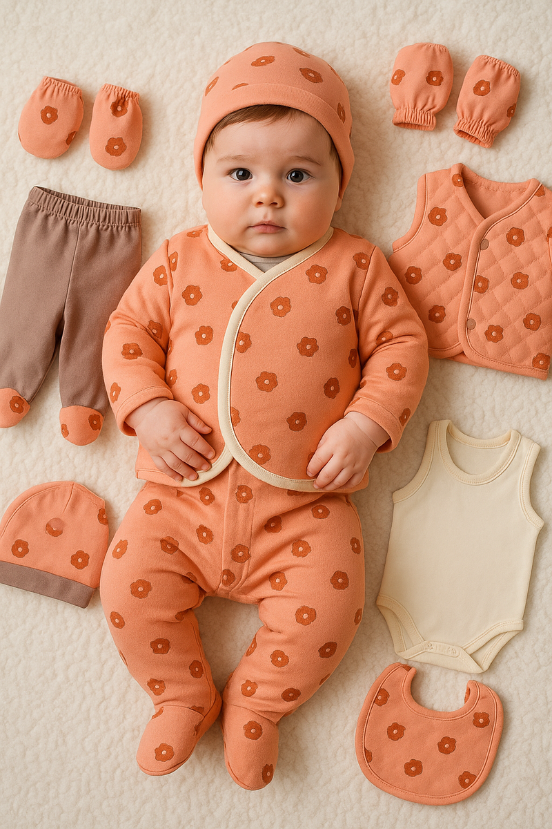 8-piece cotton baby clothing gift set for newborns 0–3 months – made in Turkey

