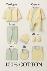 8-piece neutral cotton baby clothing set for newborns – 0 to 3 months – Made in Turkey

