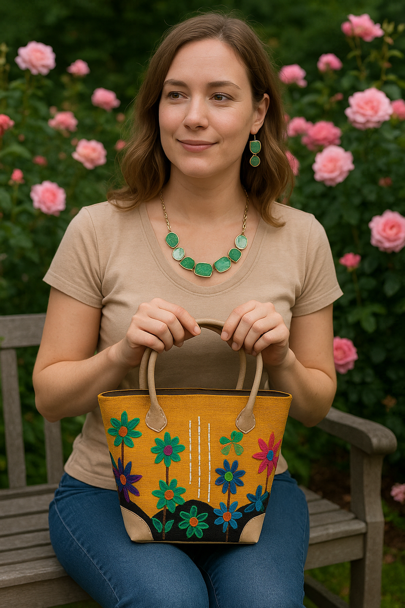 Small Fair Trade Basket – Orange Flowers Handmade in Madagascar


