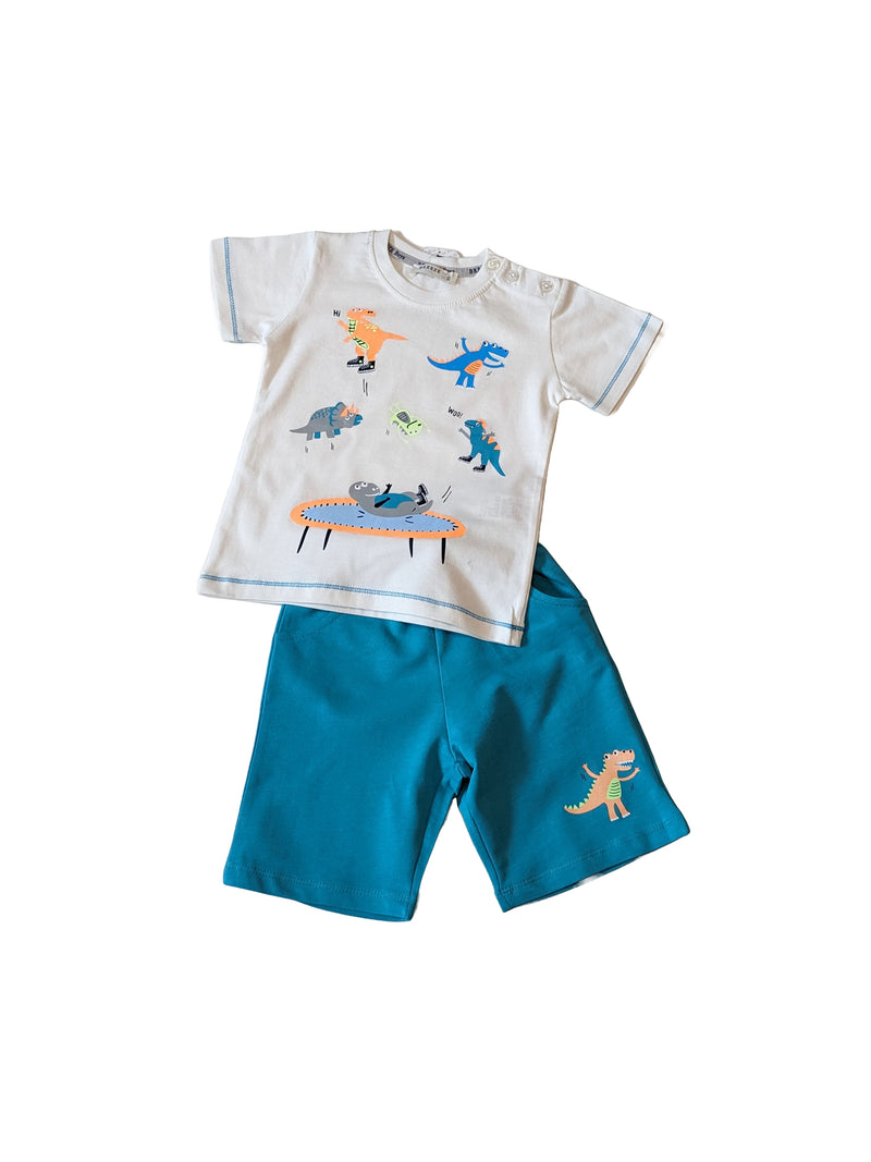 Boys dinosaur print summer outfit – top and shorts set – 100% cotton – toddler boy clothes – made in Turkey


