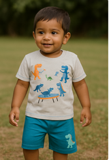 Boys dinosaur print summer outfit – top and shorts set – 100% cotton – toddler boy clothes – made in Turkey


