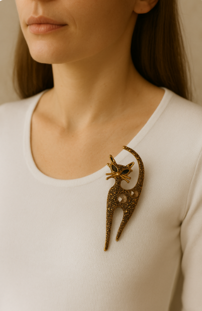 Charming Cat Brooch | Sparkling & Playful Jewelry Accent
