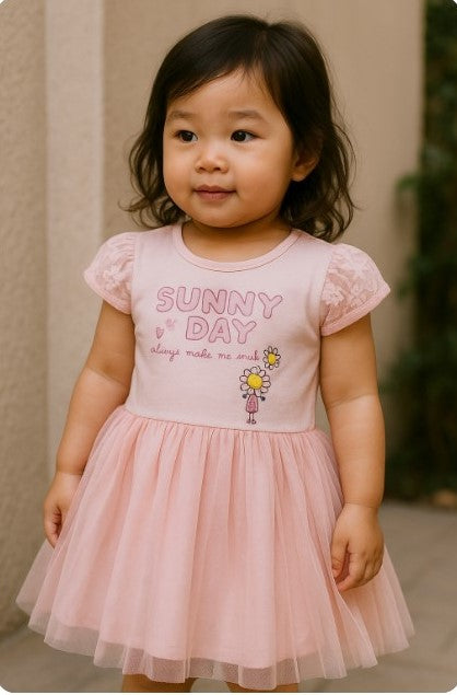 Girls sunny day print dress – soft cotton, perfect for Easter and summer fun

