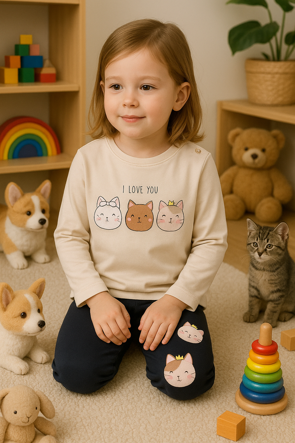 Toddler Girls Cat Print Top & Pants Set