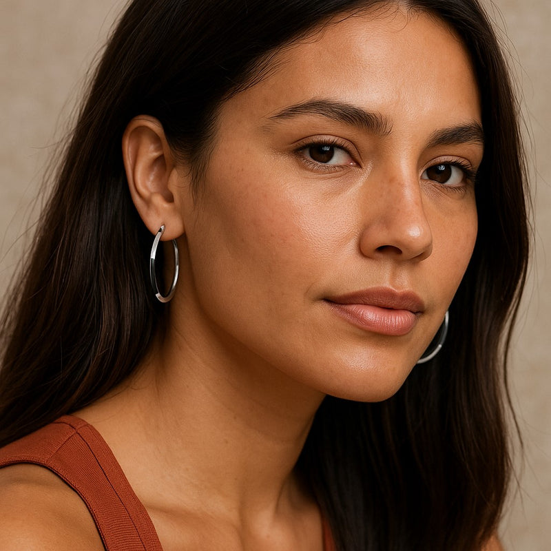 Mia Stainless Steel Hoops with Black Accent