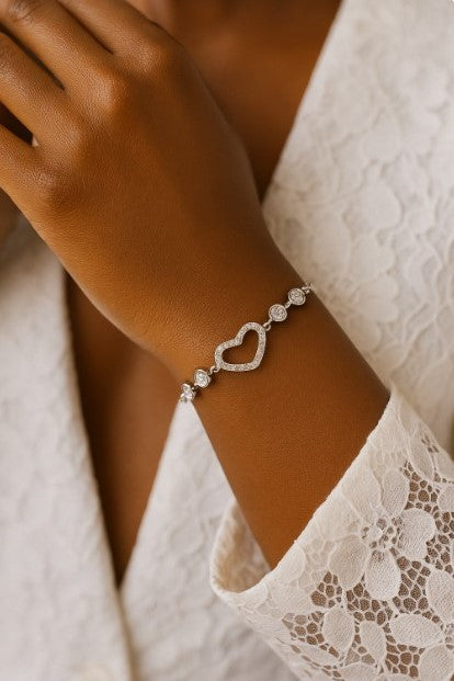 925 Sterling Silver Heart Bracelet with Zircons