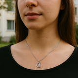 925 Sterling Silver Moon Necklace with Zircon Gemstones