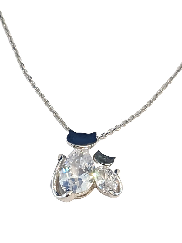 Sterling Silver Cat Necklace| 925 Zircon Charm Pendant