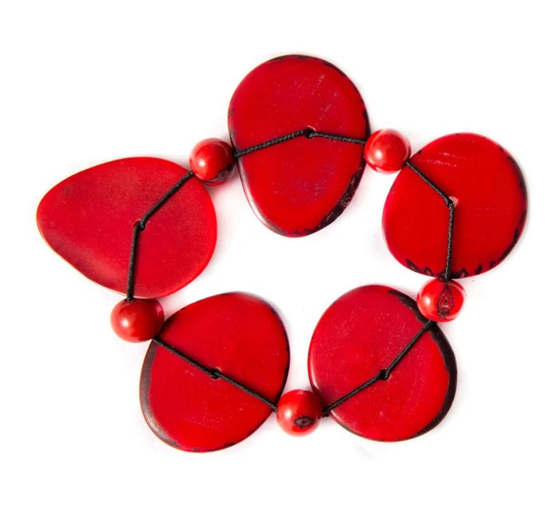 Iliana Red Tagua Nut Bracelet|Handmade Sustainable Jewelry