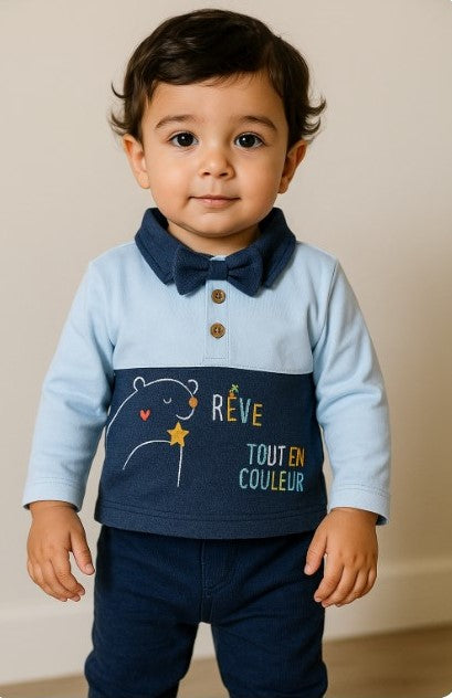 Colorful cotton baby top and pants set for 1–12 months – made in Turkey

