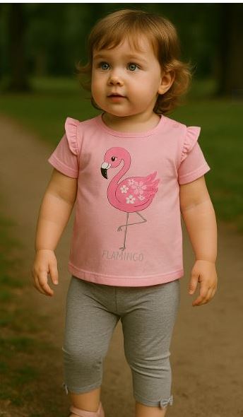 Girls swan print top and pants set – soft cotton blend made in Turkey

