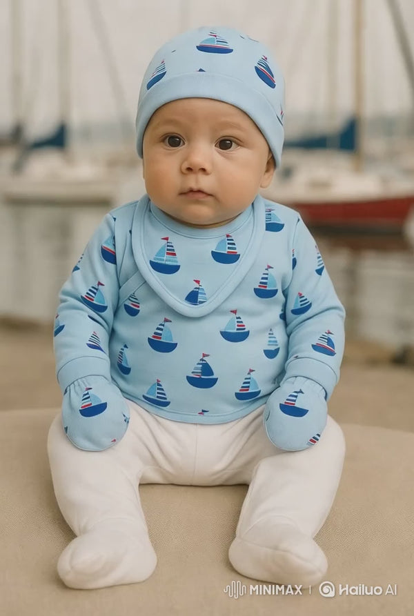 5-Piece Newborn Baby Set  Cotton Boat Print Outfit