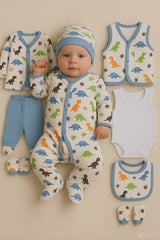 8-piece dinosaur baby clothing set for newborn boys 0–3 months in cotton

