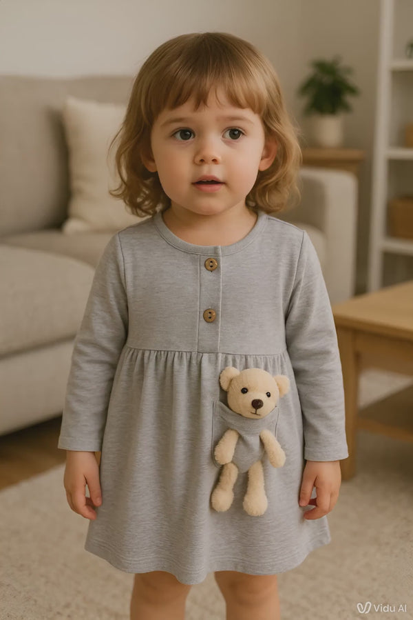 Girls Teddy Bear Pocket Dress