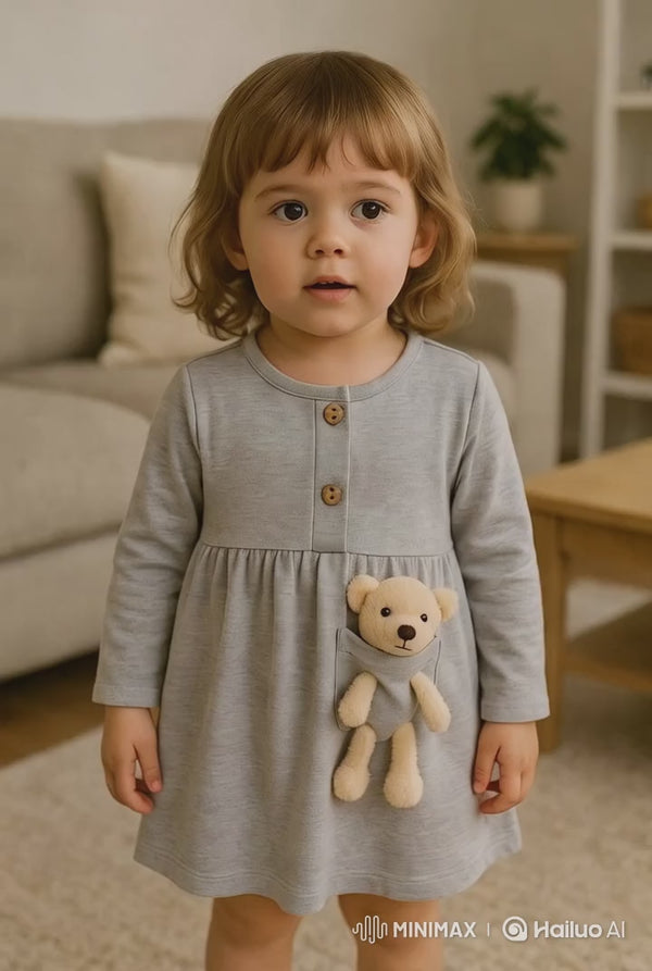 Girls Teddy Bear Pocket Dress