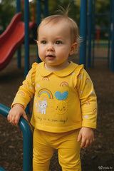 Baby top and pants set with cat, rainbow, and heart design – 100% cotton newborn clothes made in Turkey


