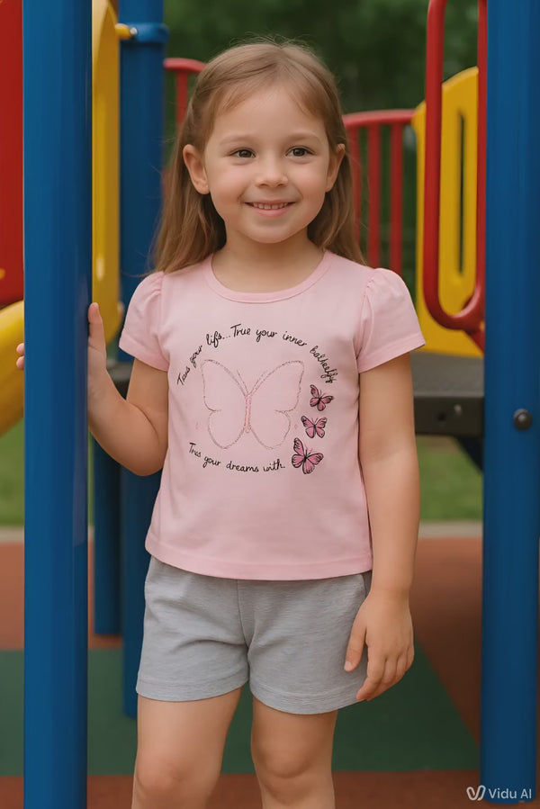 Girls Butterfly Top & Shorts Set