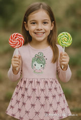Girls dress with quirky girl print – cotton blend – sizes 3 to 7 years – made in Turkey

