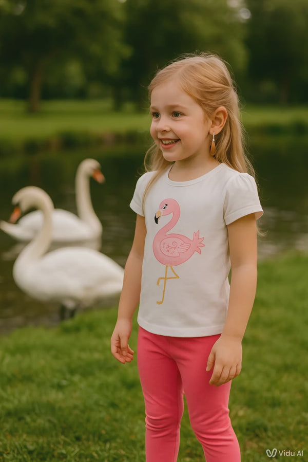 Girls Swan Print Top & Pants Set